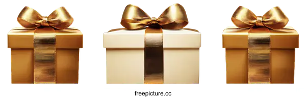 [Transparent Background PNG]Three Gift Boxes with Gold Ribbons