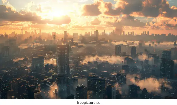 Sunset Over a Futuristic Cityscape