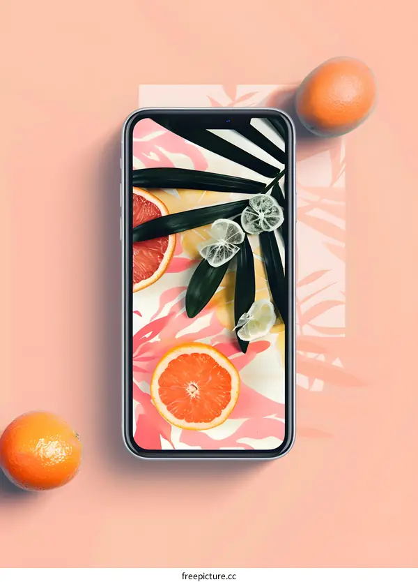 Smartphone with Tropical Fruit Background