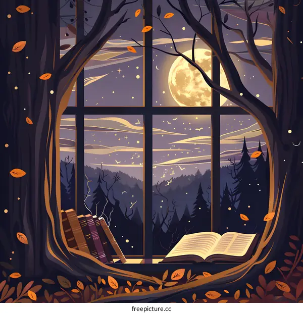 Night View From A Window With Books