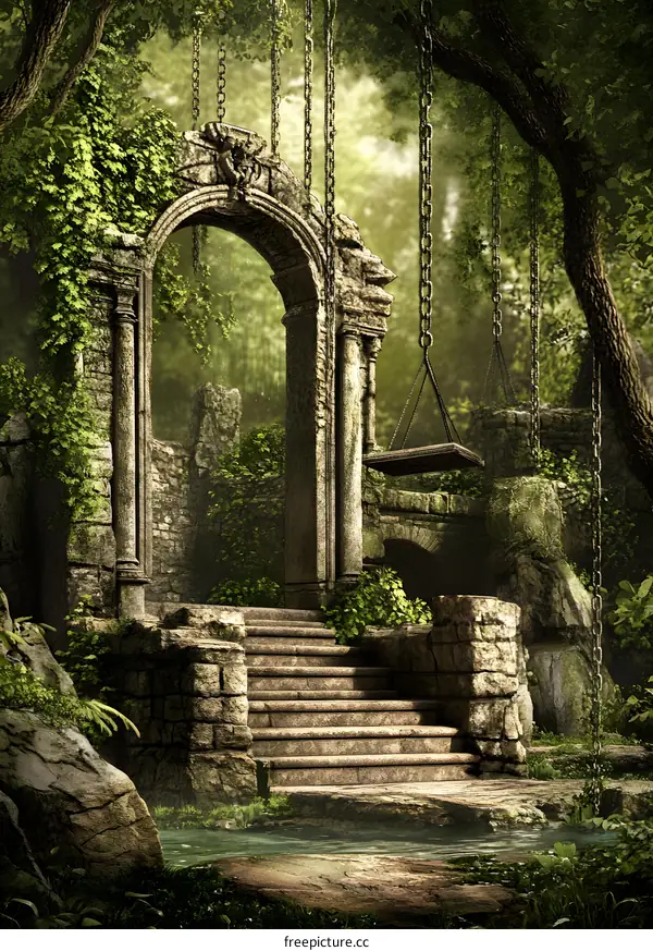 Stone Archway in a Lush Forest