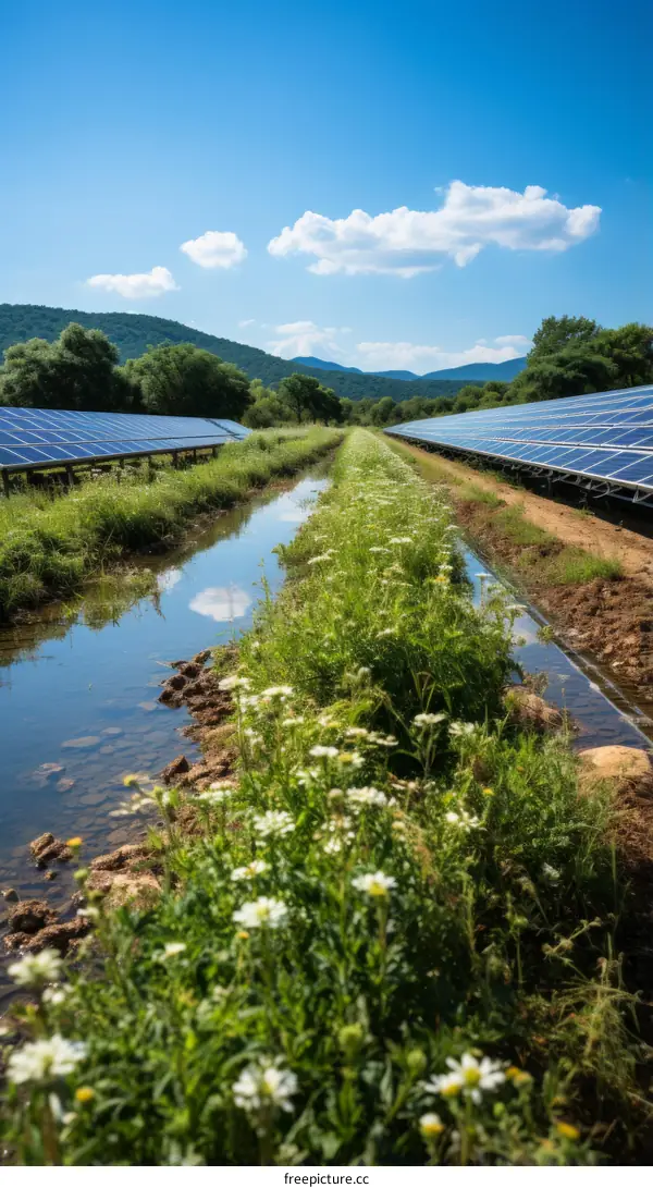 A solar farm in a valley