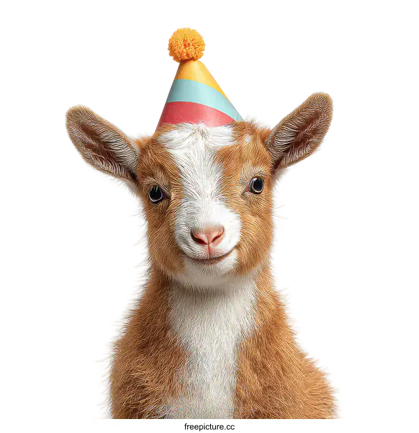 [Transparent Background PNG]Adorable Baby Goat Wearing Party Hat