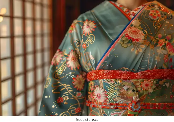 A woman wearing a kimono with floral patterns