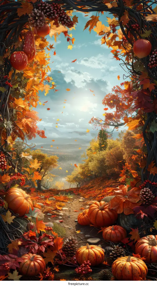 Autumnal Path Through a Leafy Archway