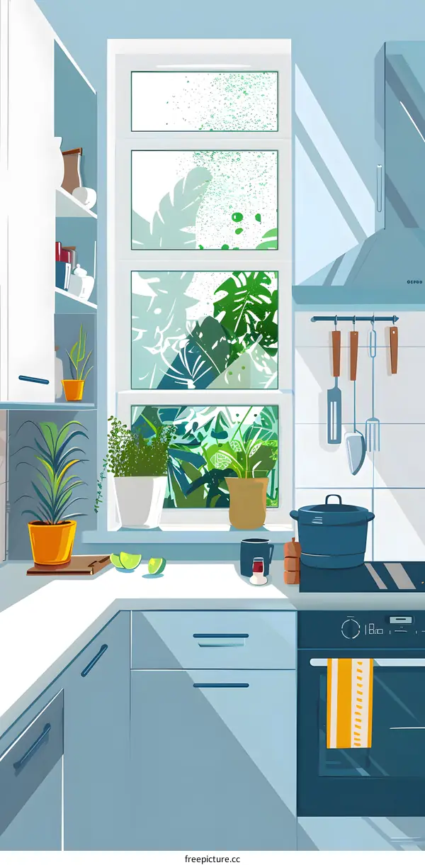 Kitchen Interior Illustration With Plants