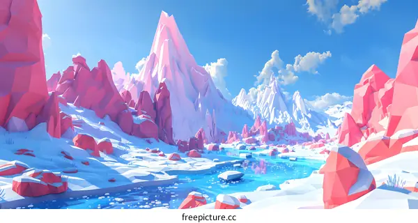 Pink and White Mountains Low Poly Illustration