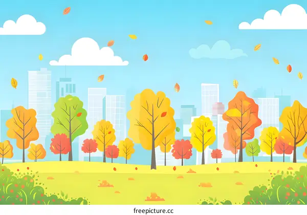 Autumn City Park Landscape Illustration