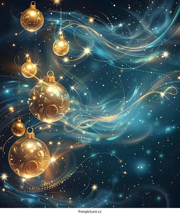 Golden Christmas balls and snowflakes