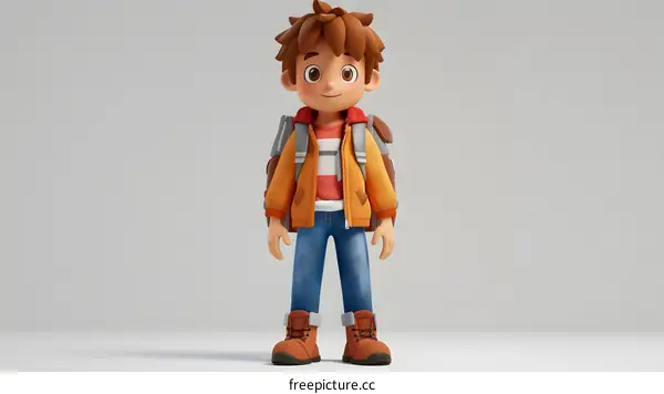 Smiling cartoon boy with backpack ready for adventure