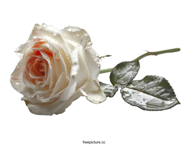[Transparent Background PNG]Single White Rose with Water Droplets
