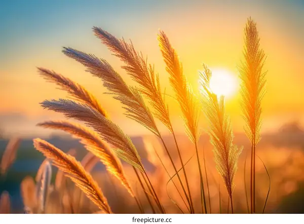 Close-up of穂 in the morning light