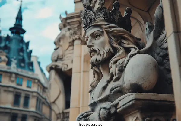 Stone Statue of a King With a Crown