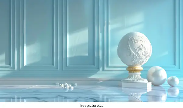 Elegant Light Blue Room with White Ornate Sphere