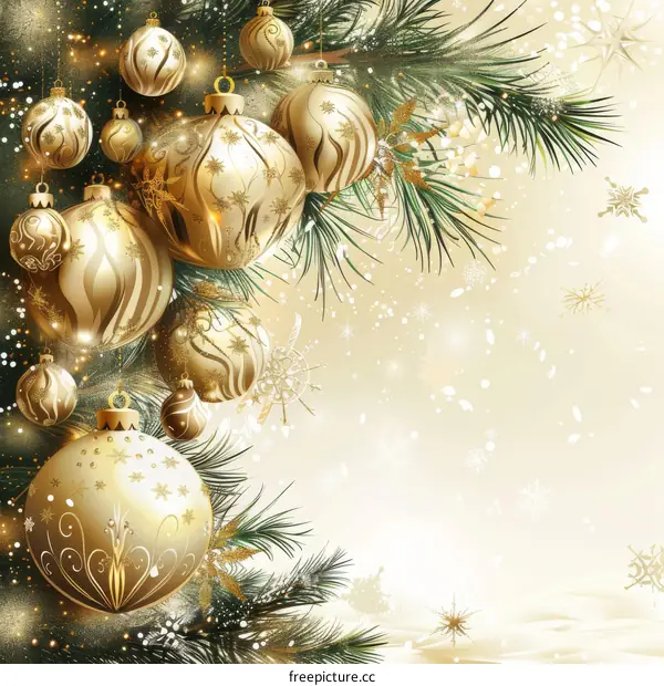 Golden Christmas Ornaments on Festive Background