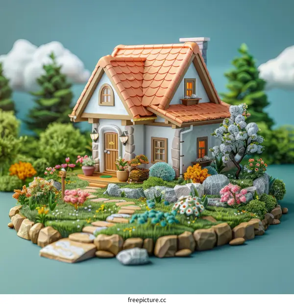 Charming 3D Cottage with a Blooming Garden