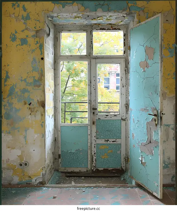 Old Abandoned Building with Cracked Paint and Door
