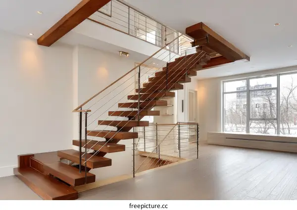 Modern Wooden Staircase in a Bright Interior