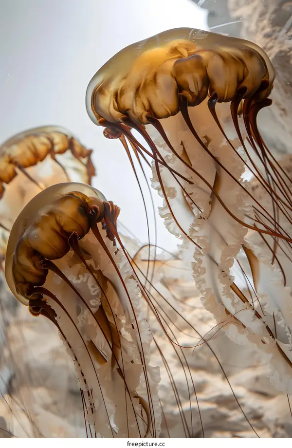 three jellyfish in the water
