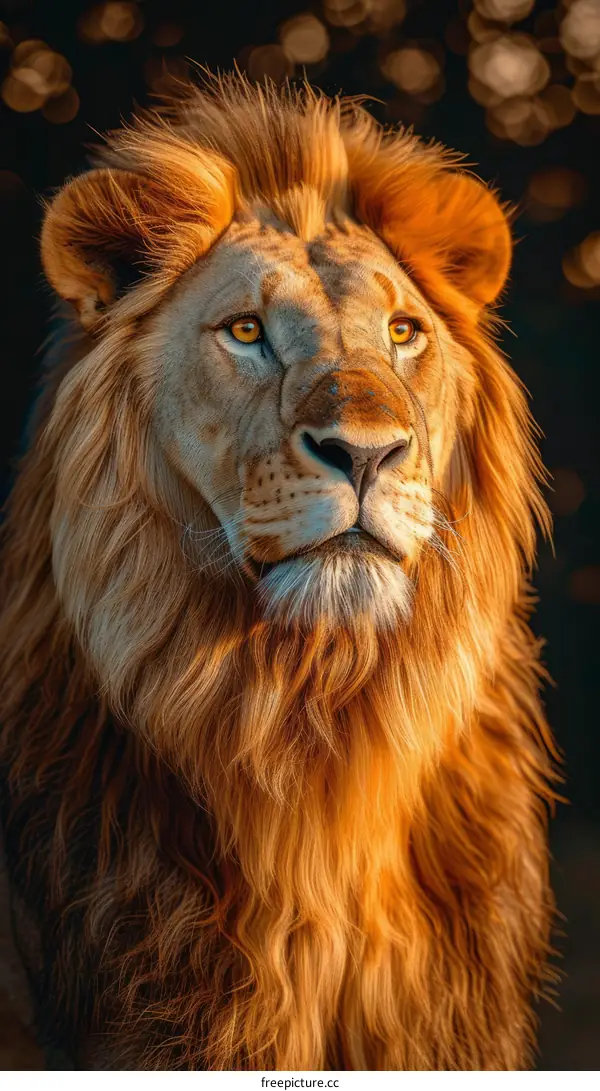 portrait of a majestic male lion with a golden brown mane