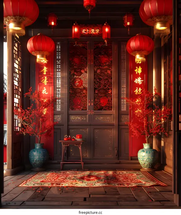 Red Chinese New Year Interior Scene