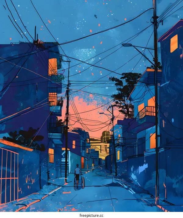 Street Scene with Buildings and People Walking