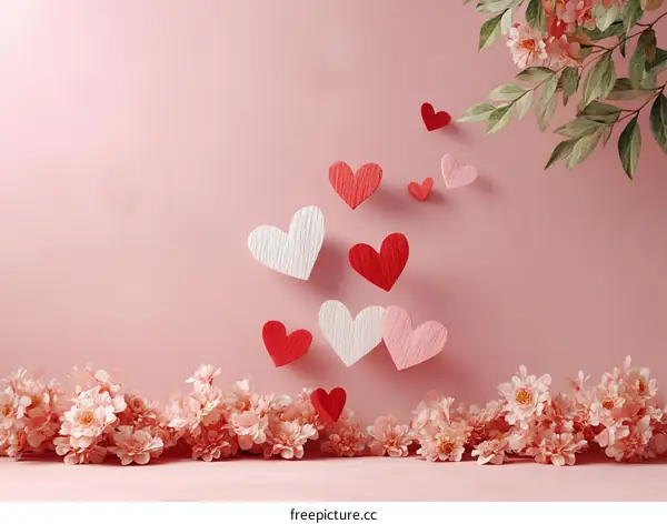 Romantic Pink Hearts and Flowers Background Design