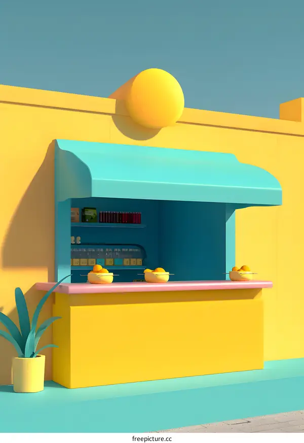 Yellow Minimalist Style Store Front With Awning