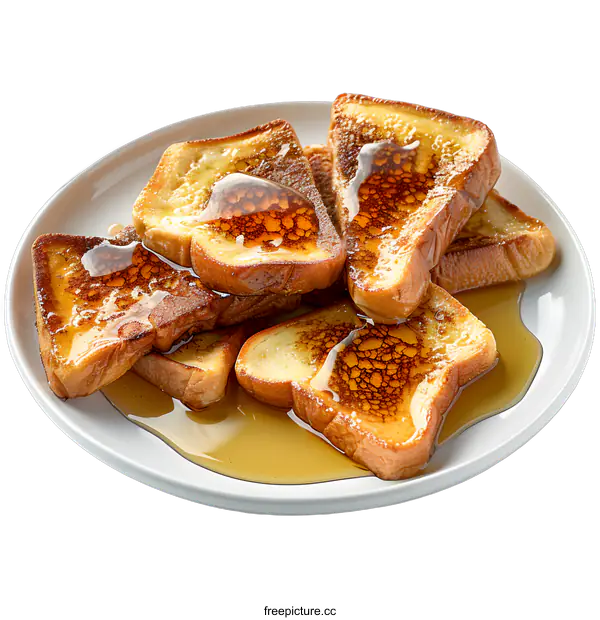 [Transparent Background PNG]French Toast with Syrup on a Plate