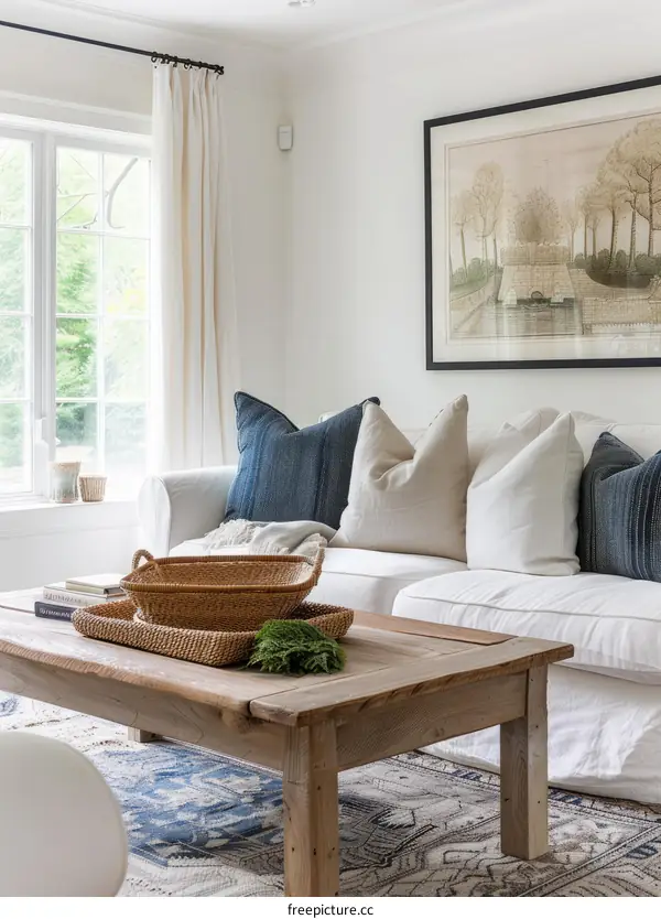 Serene Blue and White Living Room Interior Design