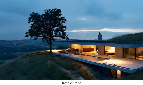 Modern House with Swimming Pool and View of Hills