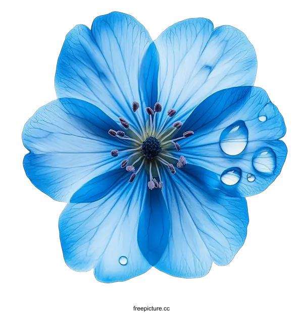 [Transparent Background PNG]Close Up of a Vibrant Blue Flower with Water Droplets