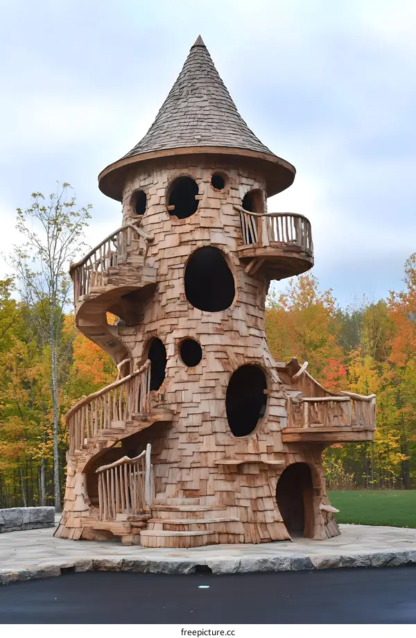 Wooden Treehouse Tower With Conical Roof
