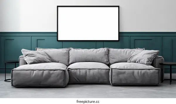 Modern Living Room Interior Design with Gray Sofa