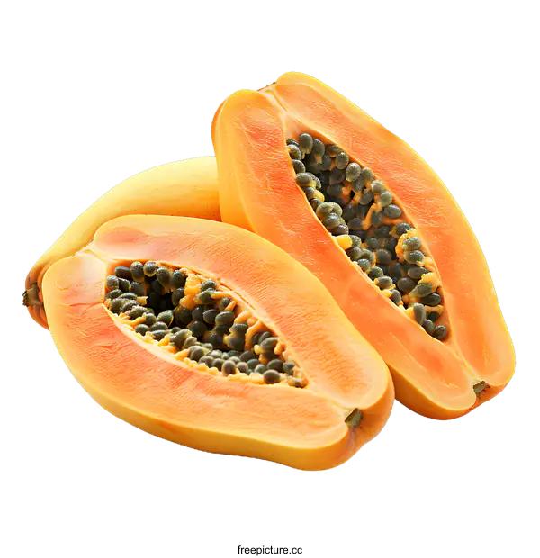 [Transparent Background PNG]papaya fruit halves isolated on white background