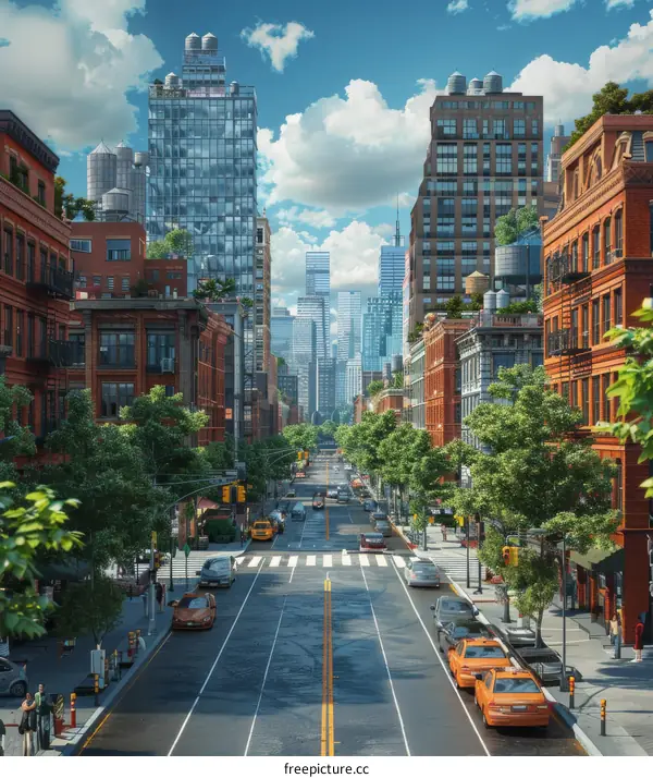 Urban Metropolis with Towering Skyscrapers and Lush Greenery