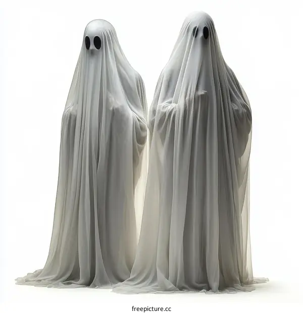 Two Mysterious Ghost Figures in White Sheets