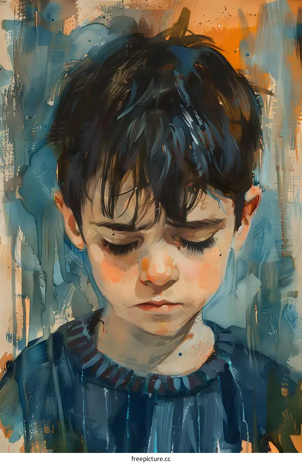A portrait of a boy with his eyes closed