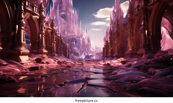 Pink Crystal Mountainscape: Fantasy Landscape