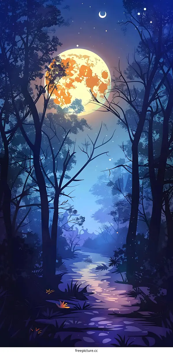 Forest Path Underneath the Full Moon