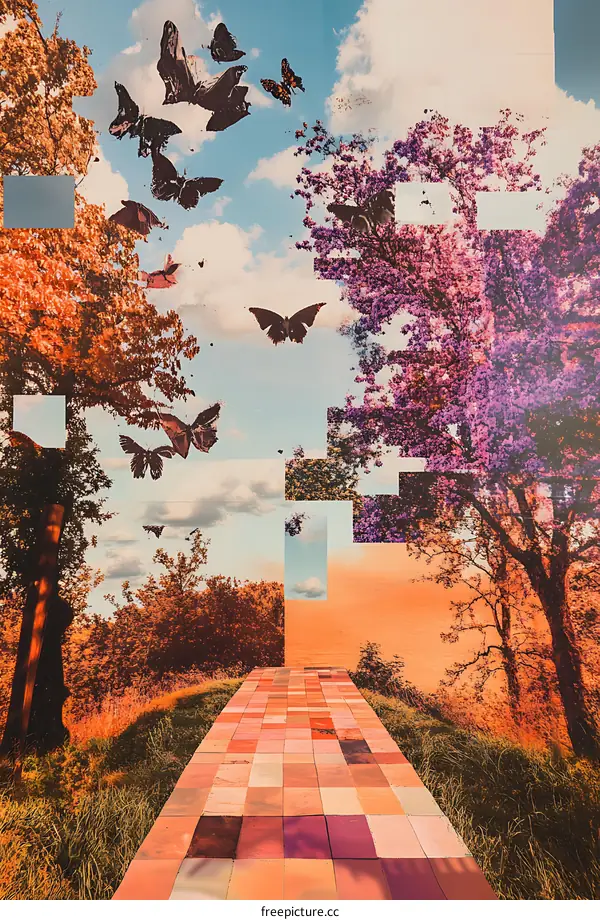 Abstract Collage of Nature with Butterflies