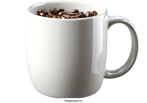 [Transparent Background PNG]White Coffee Mug with Coffee Beans