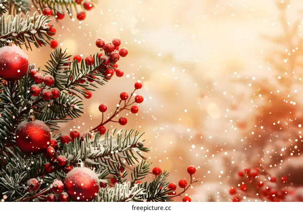 Christmas tree with red ornaments and berries