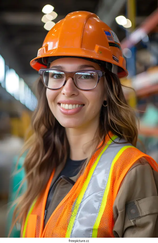 portrait of a female construction worker wearing a hard hat and safety vest