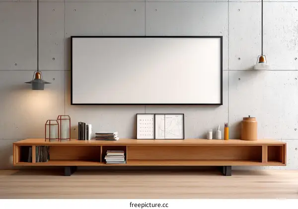 Modern Living Room TV Console Mockup