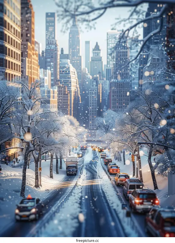 Winter Cityscape in Snowfall Illustrative Photo