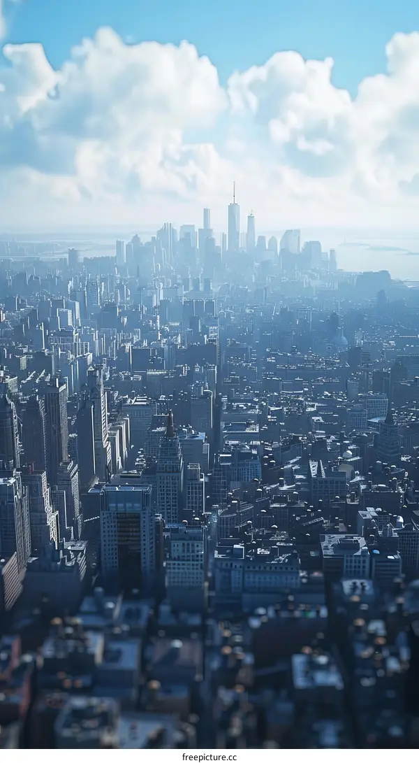 Aerial View of New York City Skyline in the Morning
