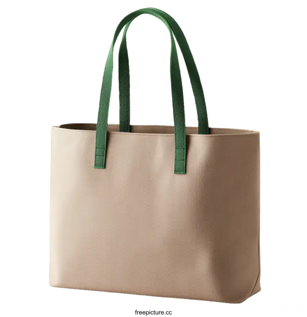[Transparent Background PNG]Beige Tote Bag with Green Handles