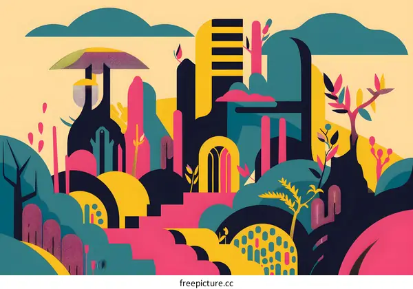 Abstract Art with Geometric Shapes and Bright Colors