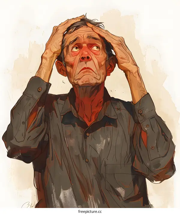 Portrait of an old man with hands on head